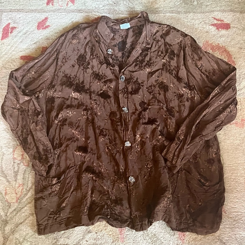 CP Shades Rich Brown Jacquard Button-Down Blouse